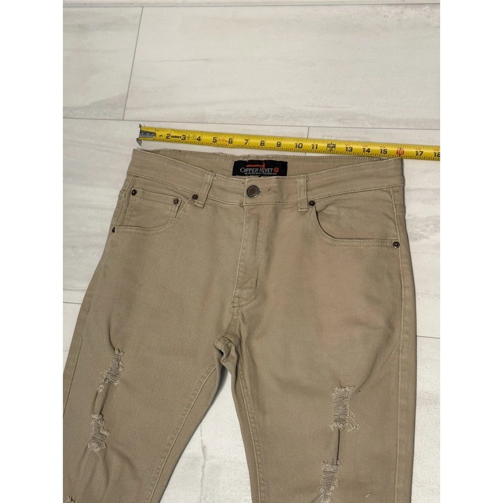 Copper Rivet Mens Jeans Size 34x30 Beige Distressed Slim Straight Leg - Picture 8 of 11